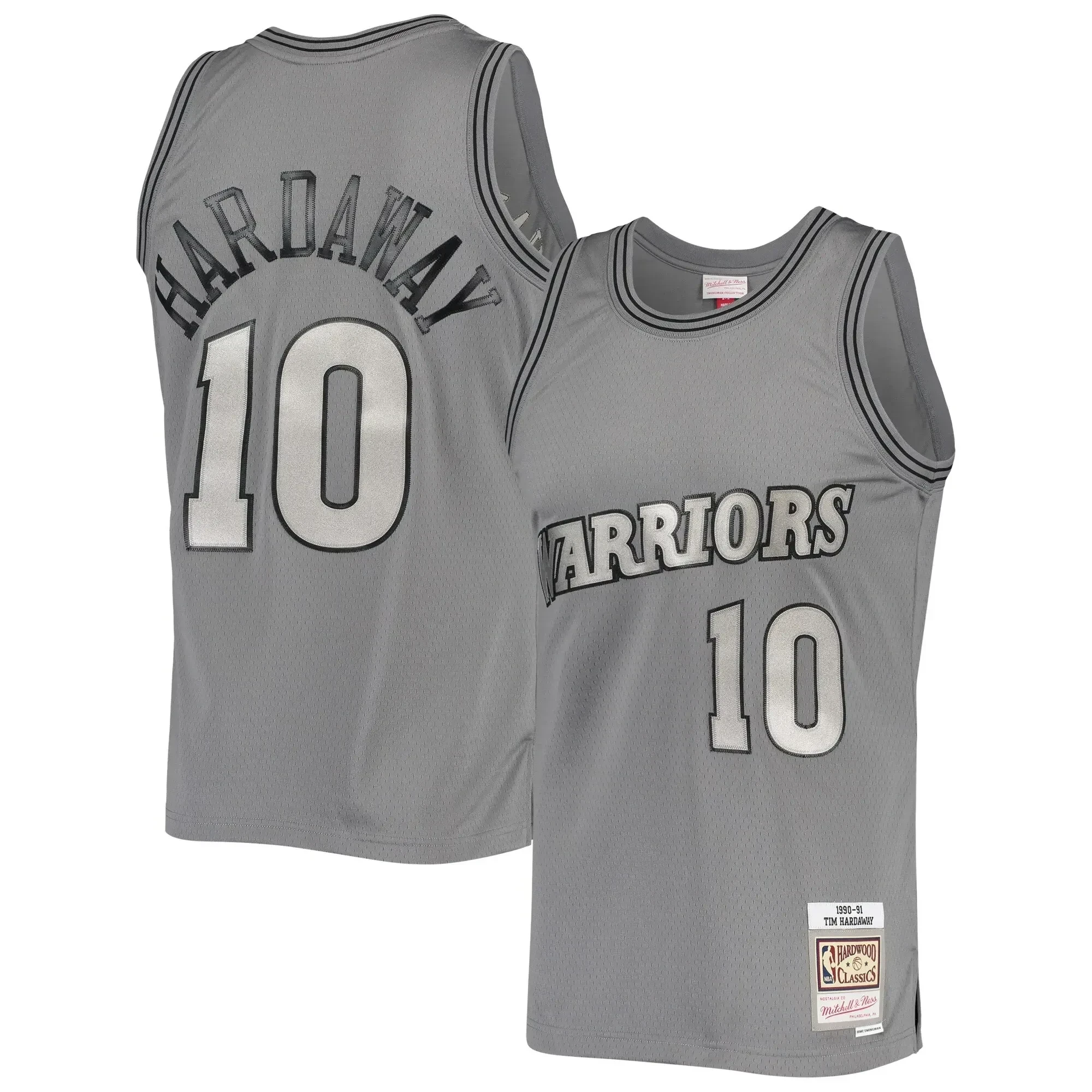 Men's Mitchell & Ness Tim Hardaway Charcoal Golden State Warriors Hardwood Classics Retired Player 1990/91 Metal Works Swingman Jersey - JS136