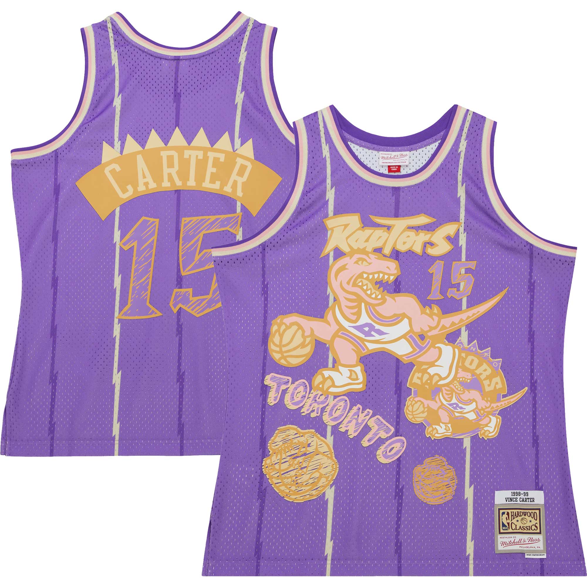 Men's Mitchell & Ness Vince Carter Purple Toronto Raptors 1998/99 Swingman Sidewalk Sketch Jersey - JS630
