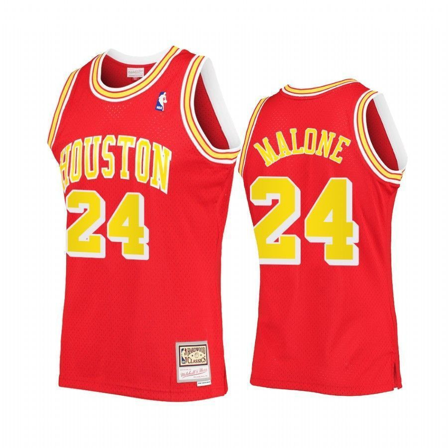 Men's Moses Malone 24 Houston Rockets Red Hardwood Classics Jersey - JS352
