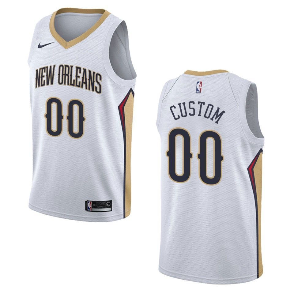Men's New Orleans Pelicans 00 Custom Association Swingman Jersey - White - JS991