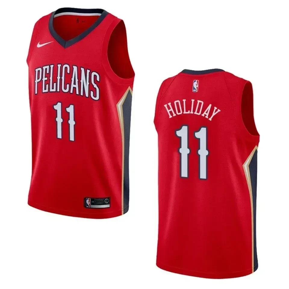 Men's New Orleans Pelicans 11 Jrue Holiday Statement Swingman Jersey - Red - JS197