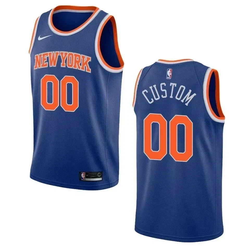 Men's New York Knicks 00 Custom Icon Swingman Jersey - Blue - JS936