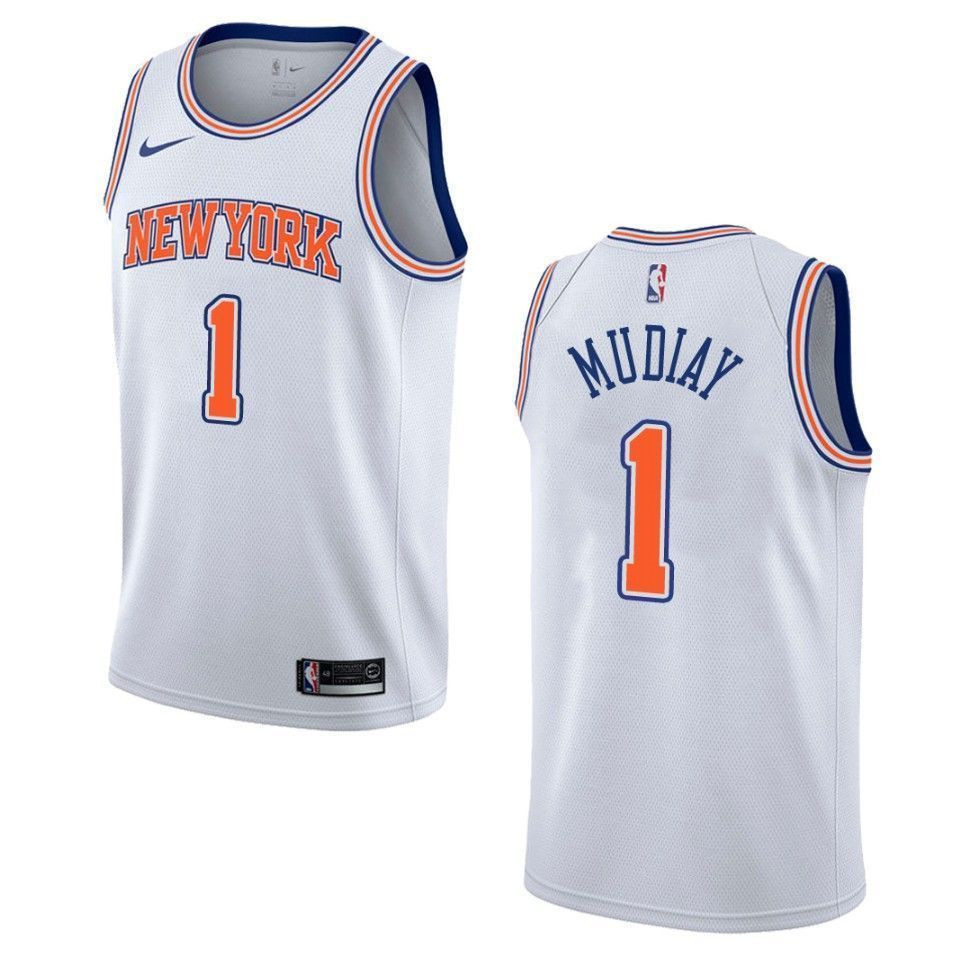 Men's New York Knicks 1 Emmanuel Mudiay Statement Swingman Jersey - White - JS926