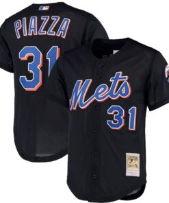 Men's New York Mets Mike Piazza Mitchell & Ness Black Big & Tall Cooperstown Collection Mesh Button-Up Jersey