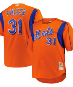 Men's New York Mets Mike Piazza Mitchell & Ness Orange Big & Tall Cooperstown Collection Mesh Batting Practice Jersey