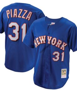 Men's New York Mets Mike Piazza Mitchell & Ness Royal Cooperstown Collection Mesh Batting Practice Button-Up Jersey