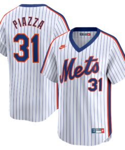 Men's New York Mets Mike Piazza White Throwback Cooperstown Limited Jersey