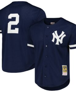 Men's New York Yankees Derek Jeter Mitchell & Ness Navy Cooperstown Collection Mesh Batting Practice Button-Up Jersey