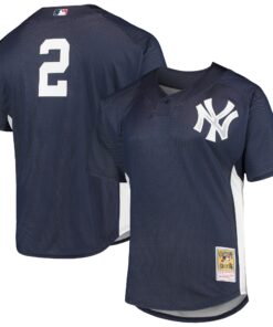 Men's New York Yankees Derek Jeter Mitchell & Ness Navy Cooperstown Collection Mesh Batting Practice Button-Up Jersey