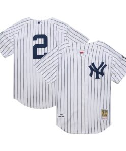 Men's New York Yankees Derek Jeter Mitchell & Ness White 2014 Cooperstown Collection Throwback Jersey