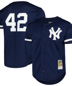 Men's New York Yankees Mariano Rivera Mitchell & Ness Navy Cooperstown Collection Mesh Batting Practice Button-Up Jersey