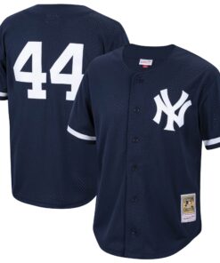 Men's New York Yankees Reggie Jackson Mitchell & Ness Navy Cooperstown Collection Mesh Batting Practice Button-Up Jersey