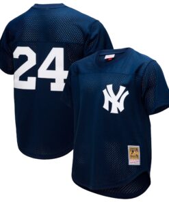 Men's New York Yankees Rickey Henderson Mitchell & Ness Navy Cooperstown Collection Mesh Batting Practice Button-Up Jersey