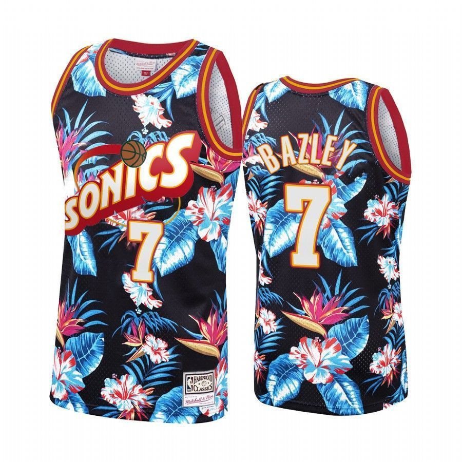 Men's Oklahoma City Thunder Darius Bazley 7 Floral Fashion Jersey - JS199