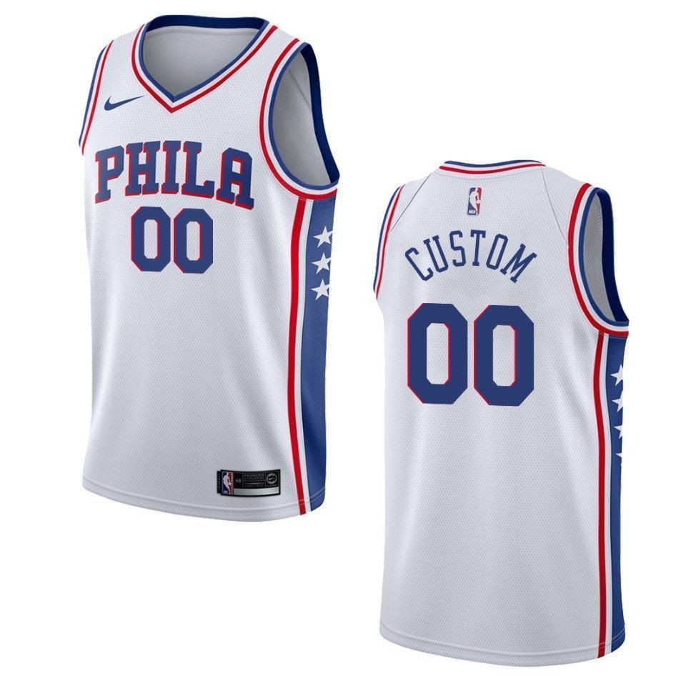 Men's Philadelphia 76ers 00 Custom Association Swingman Jersey - White - JS705