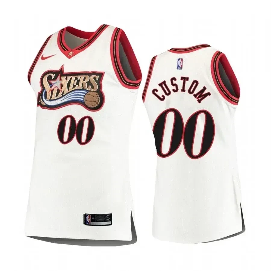 Men's Philadelphia 76ers 00 Custom White Hardwood Classics Jersey - JS361