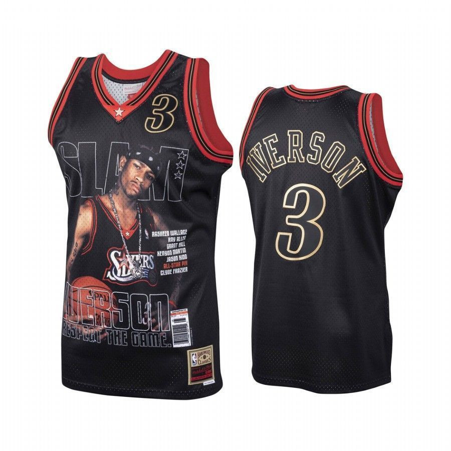 Men's Philadelphia 76ers Allen Iverson Hwc Black Jersey - JS699