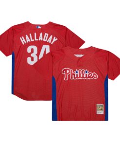 Men's Philadelphia Phillies Roy Halladay Mitchell & Ness Red Cooperstown Collection 2010 Batting Practice Jersey