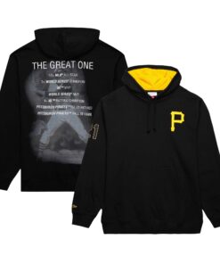 Men's Pittsburgh Pirates Roberto Clemente Mitchell & Ness Black Vintage Logo Name & Number Pullover Hoodie