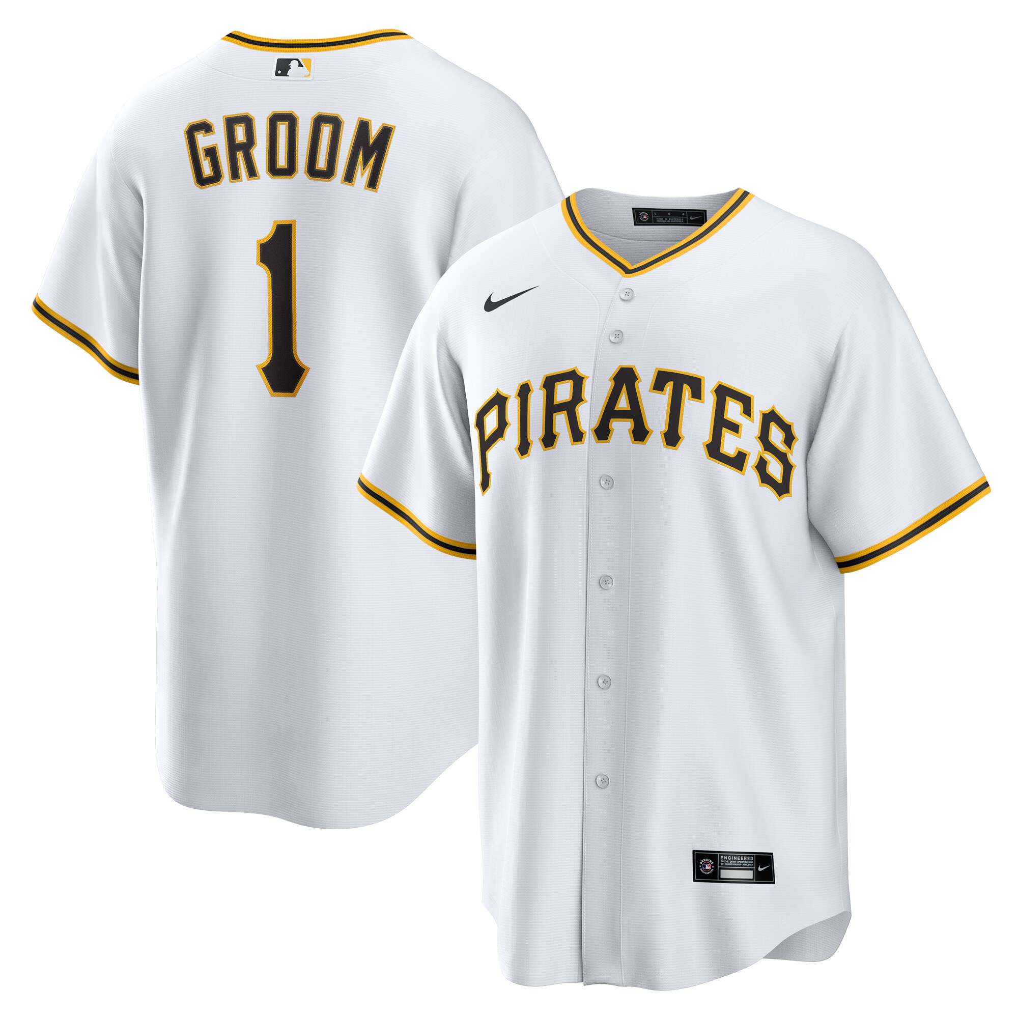 Men's Pittsburgh Pirates White #1 Groom Home Jersey