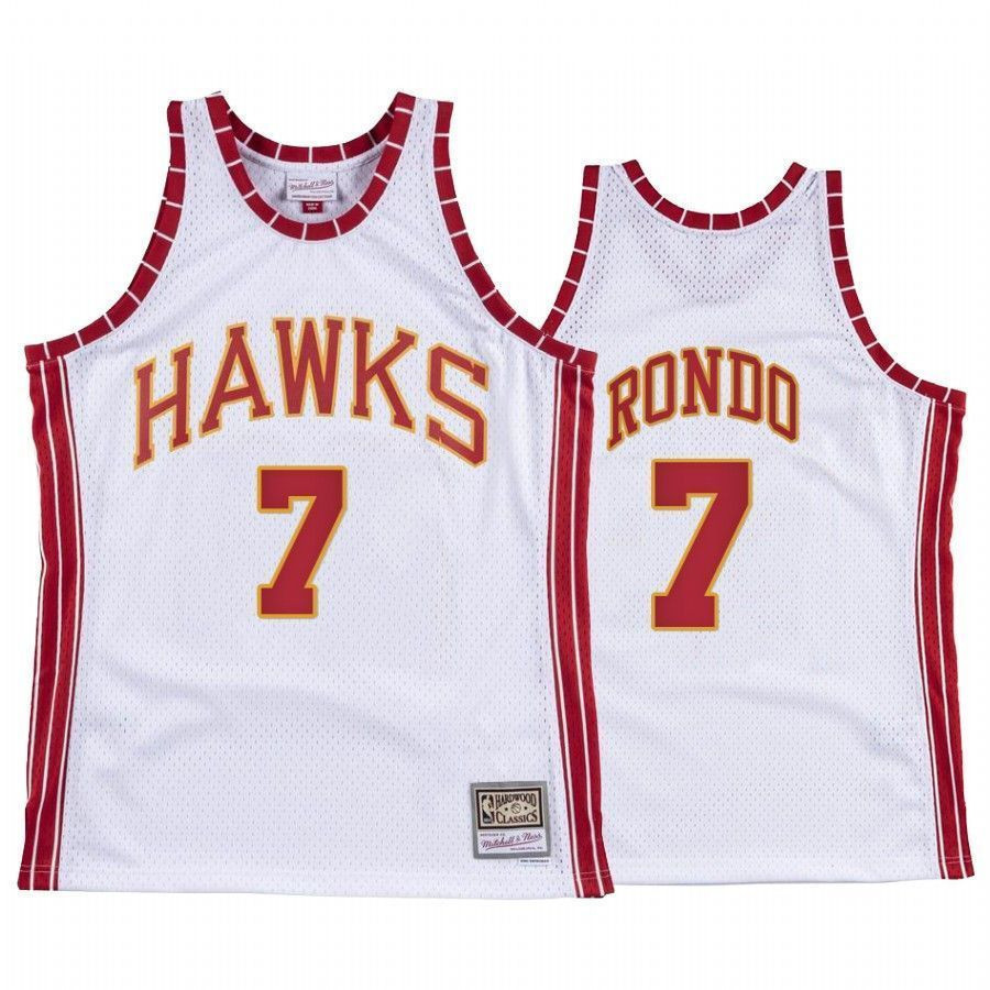 Men's Rajon Rondo 7 Atlanta Hawks Hardwood Classics Jersey White - JS707
