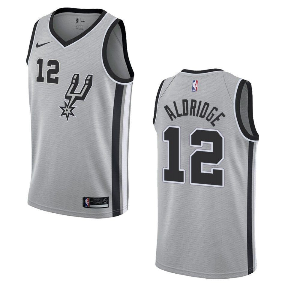 Men's San Antonio Spurs 12 Lamarcus Aldridge Statement Swingman Jersey - Silver - JS539