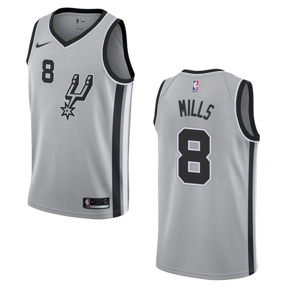 Men's San Antonio Spurs 8 Patty Mills Statement Swingman Jersey - Silver - JS471