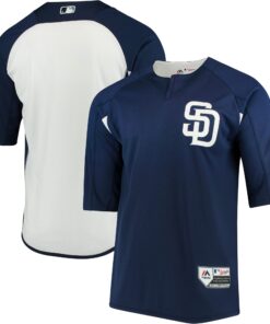 Men's San Diego Padres Majestic Navy/White Collection On-Field 3/4-Sleeve Batting Practice Jersey