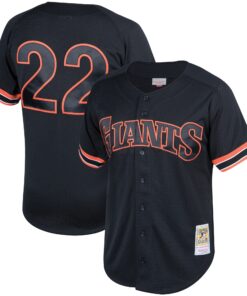 Men's San Francisco Giants Will Clark Mitchell & Ness Black Cooperstown Collection Mesh Batting Practice Button-Up Jersey