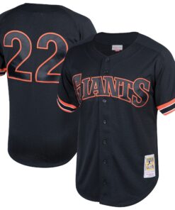 Men's San Francisco Giants Will Clark Mitchell & Ness Black Cooperstown Collection Mesh Batting Practice Button-Up Jersey
