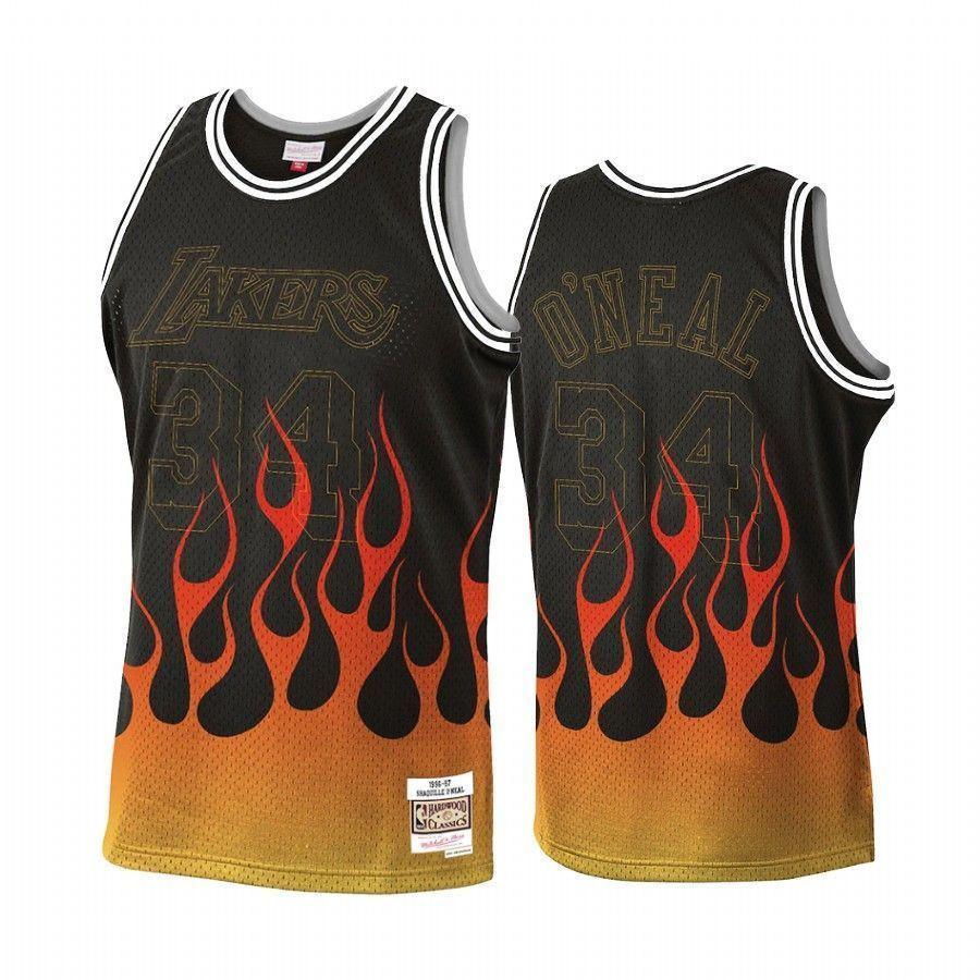 Men's Shaquille O'neal 34 Los Angeles Lakers Flames Jersey Black - JS556