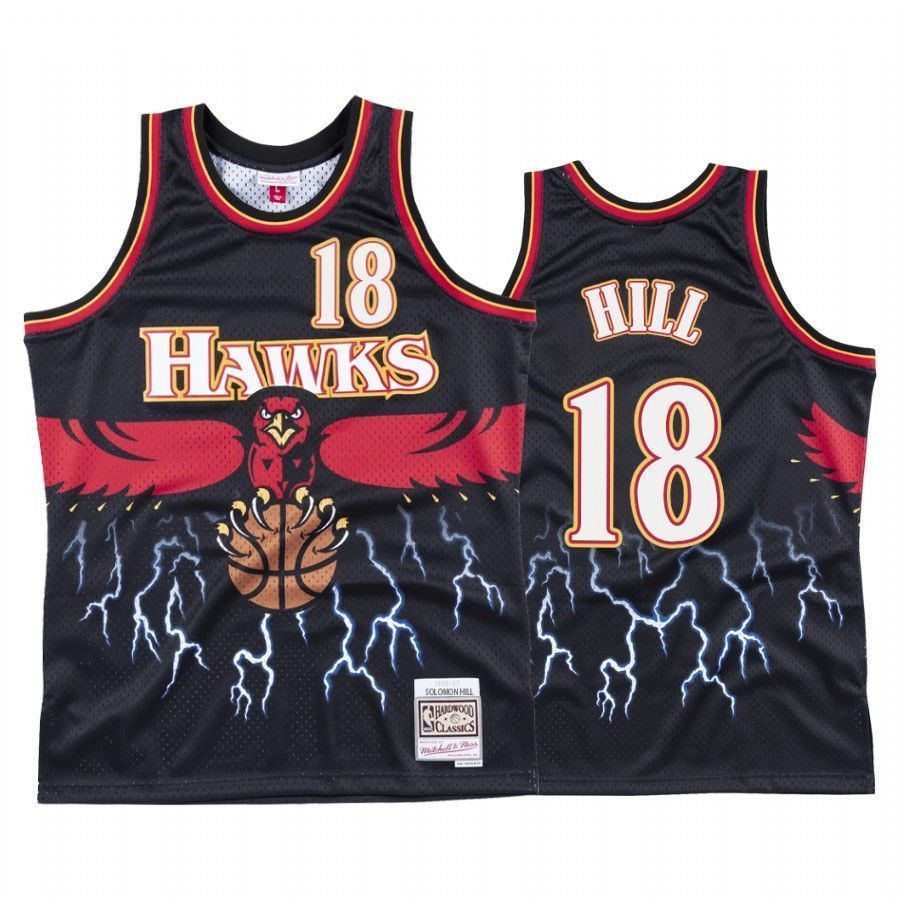 Men's Solomon Hill 18 Atlanta Hawks Black Lightning Jersey - JS341