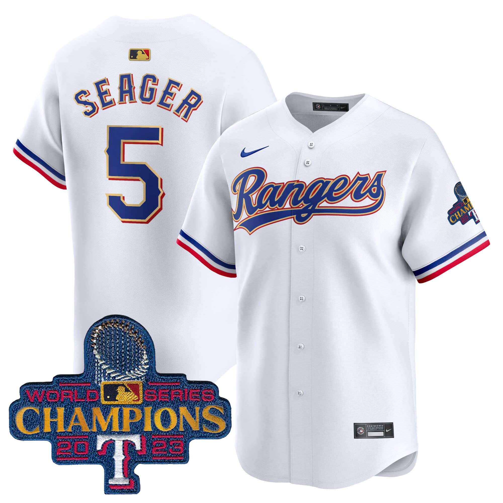 Men's Texas Rangers 2023 World Series Champions Gold Trim Vapor Premier Limited Jersey