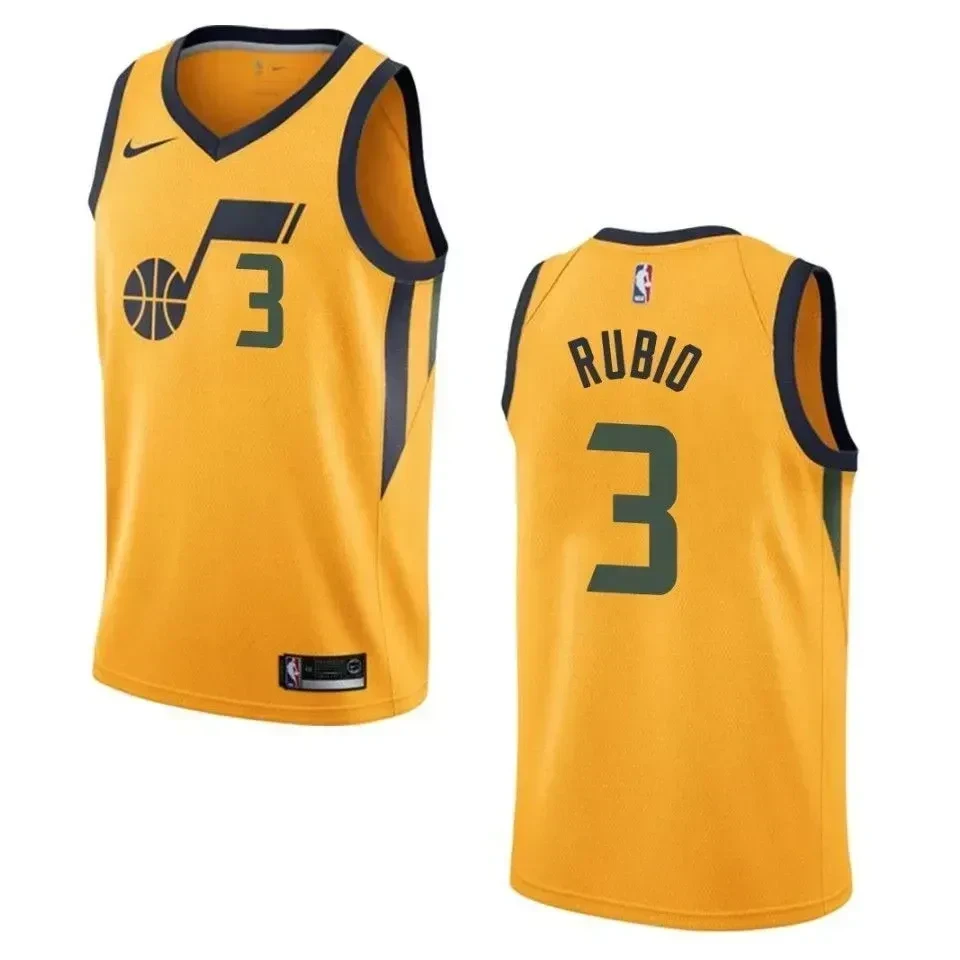 Men's Utah Jazz 3 Ricky Rubio Statement Swingman Jersey - Yellow - JS903
