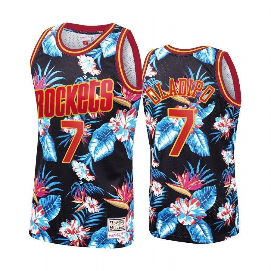 Men's Victor Oladipo 7 Houston Rockets Black Floral Fashion Jersey - JS381