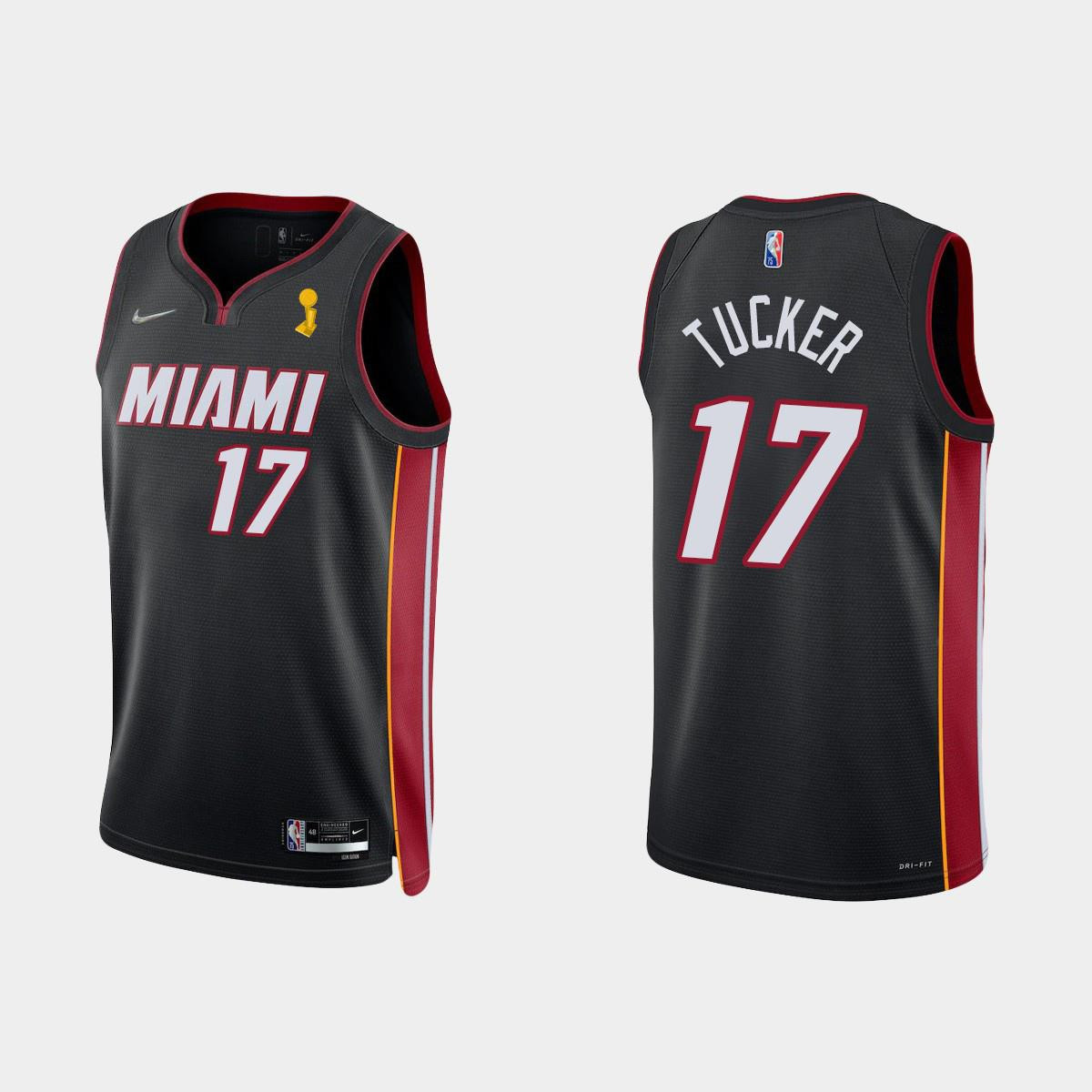 Miami Heat P.J. Tucker 17 Champions Cup Diamond Black Jersey Icon - JS834