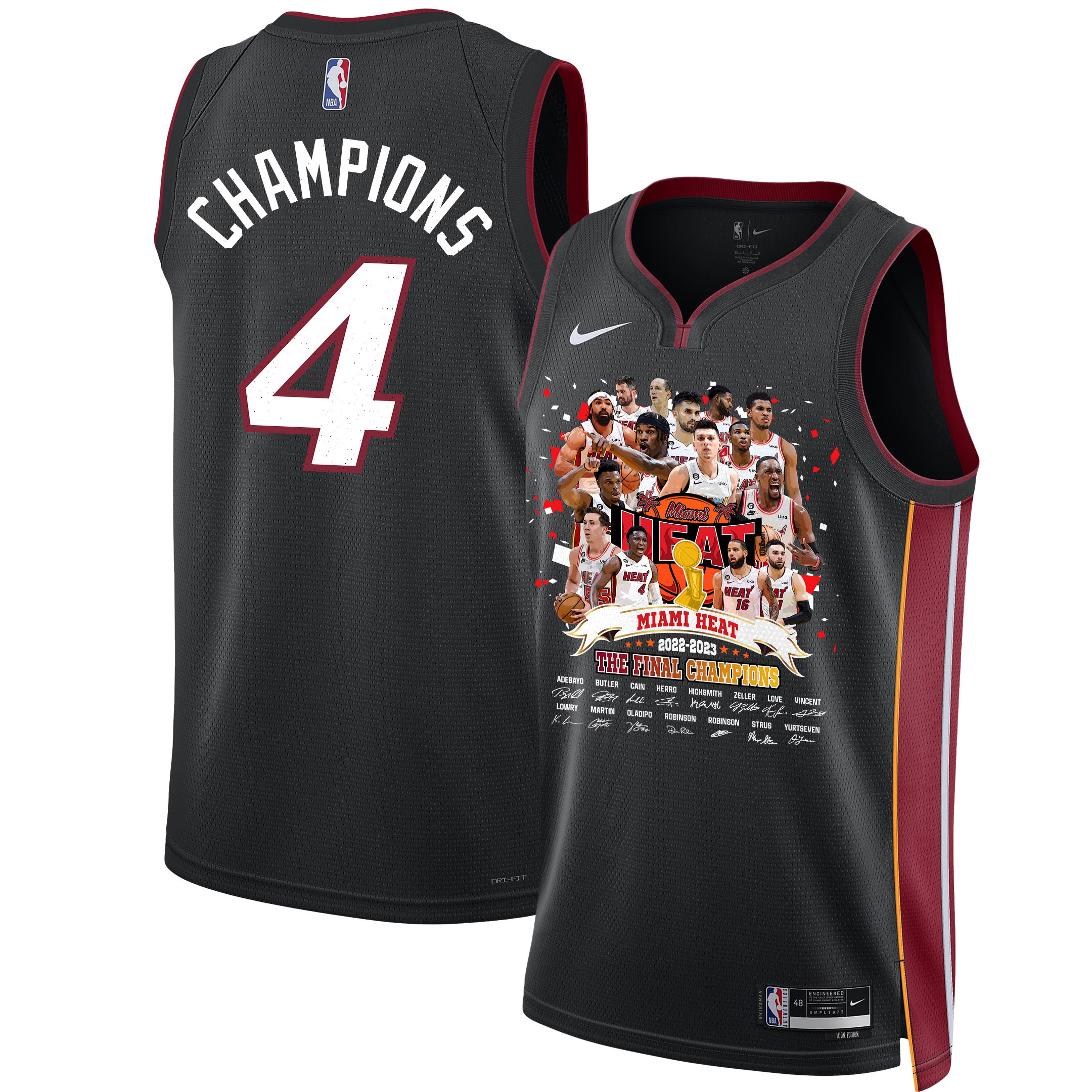 Miami Heat Players Celebrating The 2023 Final Champions Swingman Jersey - Black - JS582
