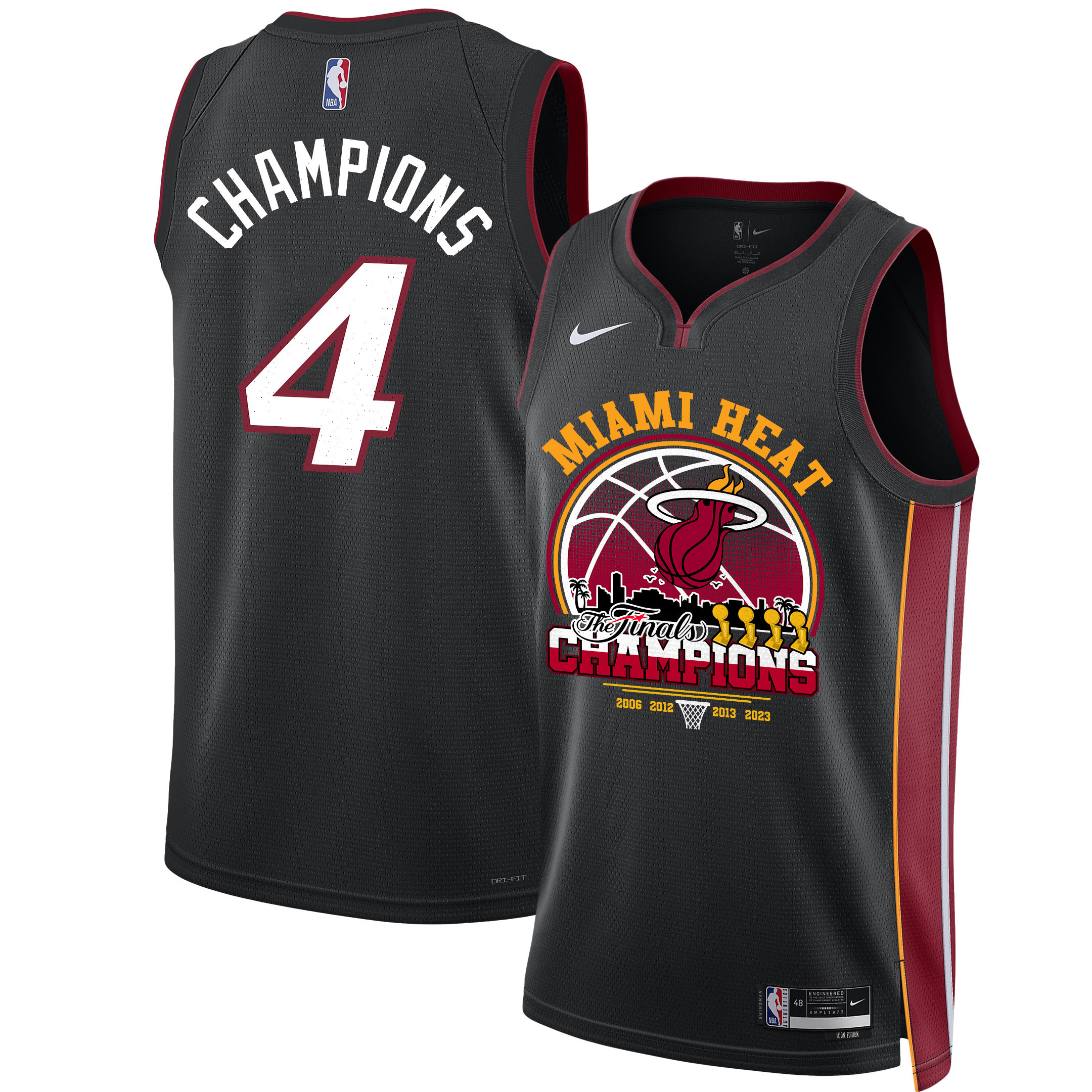 Miami Heat The 4th Finals Champions Glory 2023 Swingman Jersey - Black - JS448