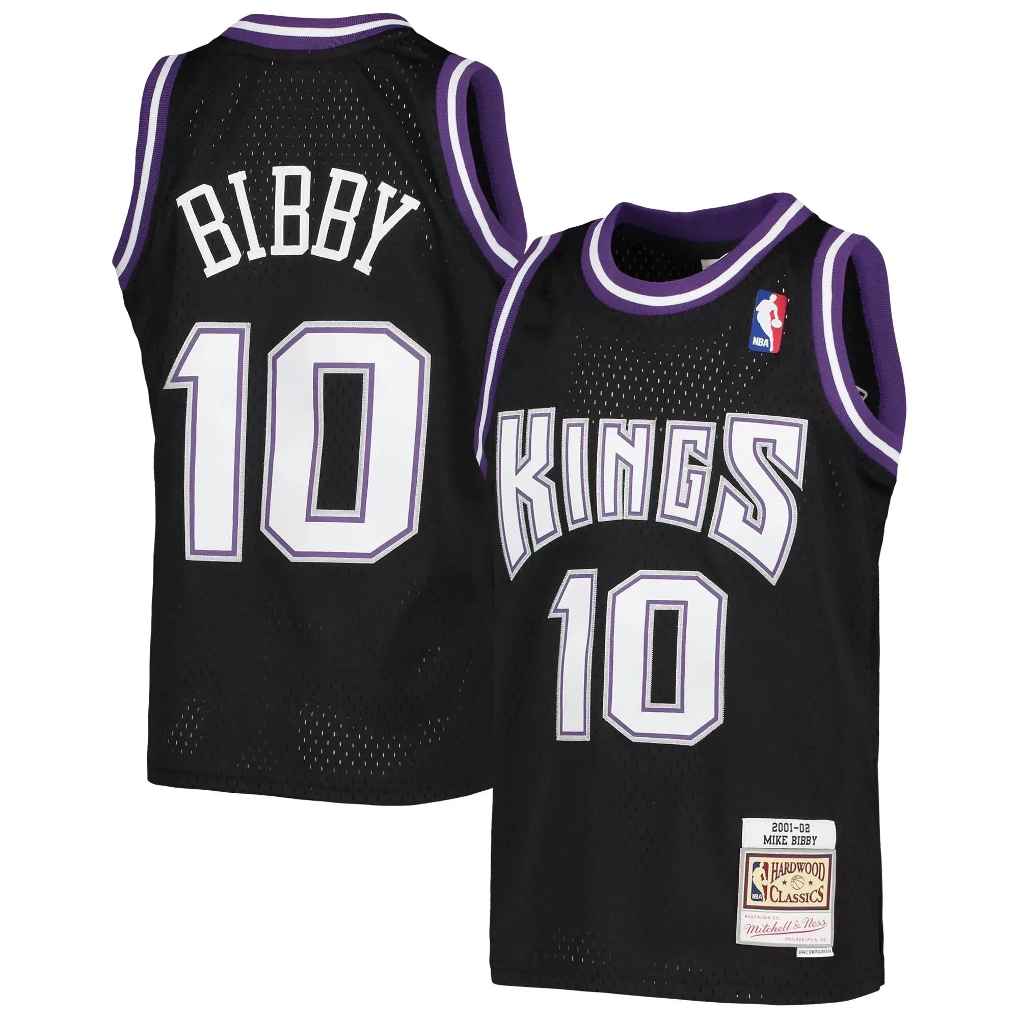 Mike Bibby Sacramento Kings Mitchell & Ness Youth 2001-02 Hardwood Classics Swingman Jersey - Black - JS772