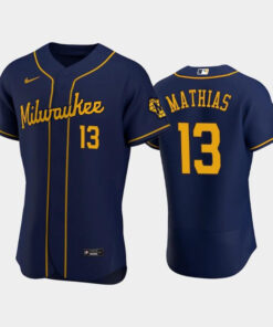 Milwaukee Brewers 13 Mark Mathias Alternate Team Navy Jersey Jersey