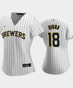Milwaukee Brewers 18 Keston Hiura Alternate White Women's Jersey Jersey
