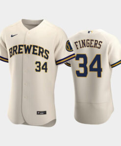 Milwaukee Brewers 34 Rollie Fingers Home Team Cream Jersey Jersey