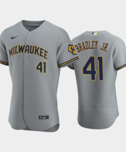 Milwaukee Brewers 41 Jackie Bradley Jr. Road Team Gray Jersey Jersey