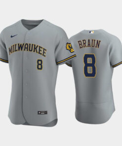 Milwaukee Brewers 8 Ryan Braun Road Team Gray Jersey Jersey