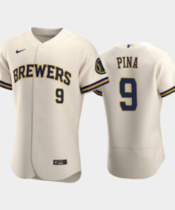 Milwaukee Brewers 9 Manny Pina Home Team Cream Jersey Jersey