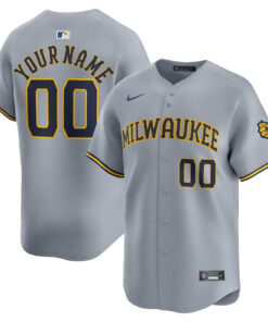 Milwaukee Brewers Away Limited Custom Men Jersey - Gray
