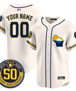 Milwaukee Brewers Golden 50th Anniversary Patch Vapor Premier Limited Custom Jersey