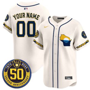 Milwaukee Brewers Golden 50th Anniversary Patch Vapor Premier Limited Custom Jersey
