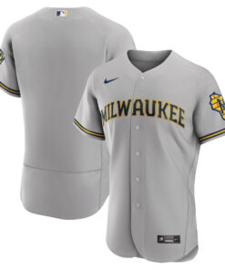 Milwaukee Brewers Road Team Logo Elite Jersey - Gray