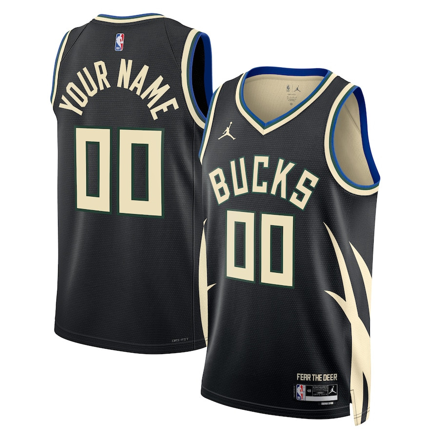 Milwaukee Bucks 2023/24 Statement Swingman Custom Men Jersey - Black - JS365